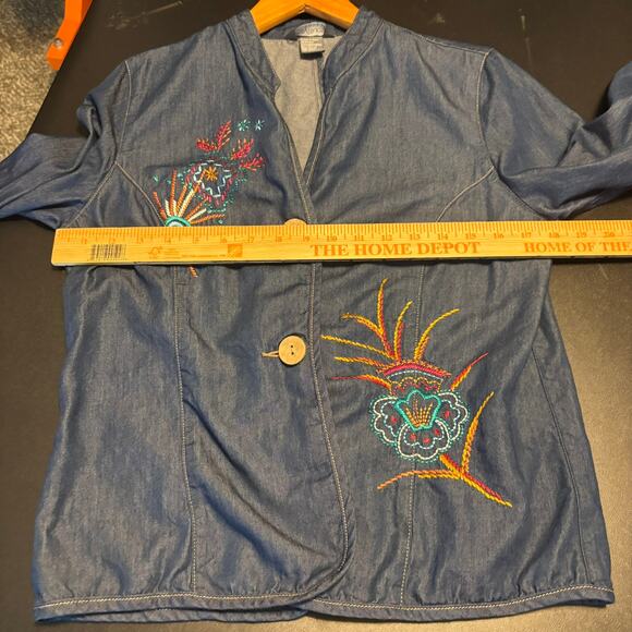 Vintage Embroidered Chambray Blue Jacket Shacket Floral City Blues Koret Small - Picture 4 of 6